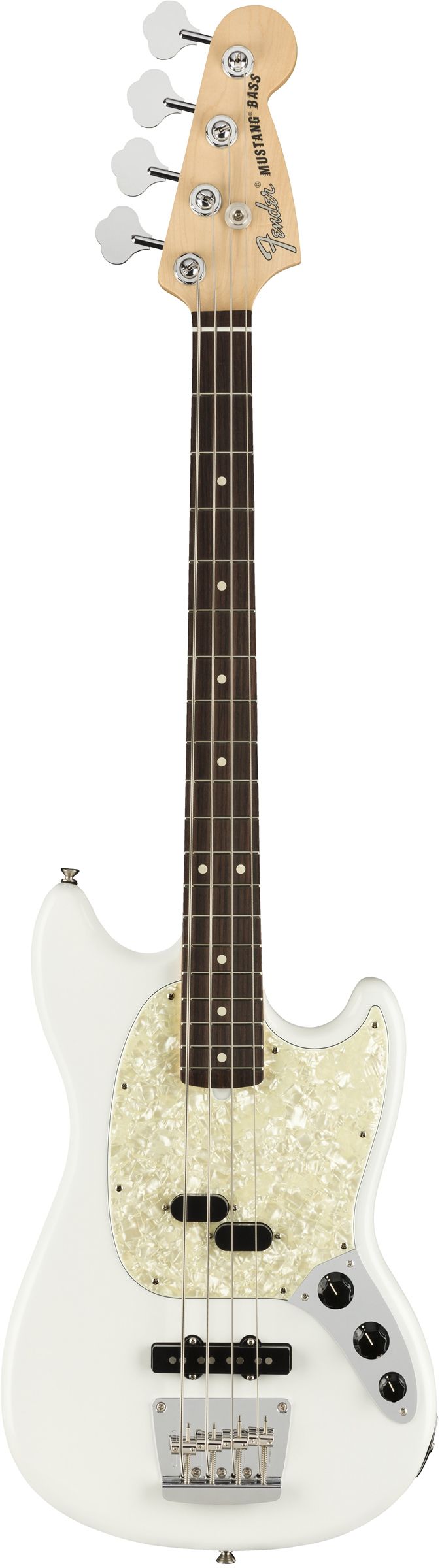 An image of Fender American Performer Mustang Bass RW FB Arctic White | PMT Online