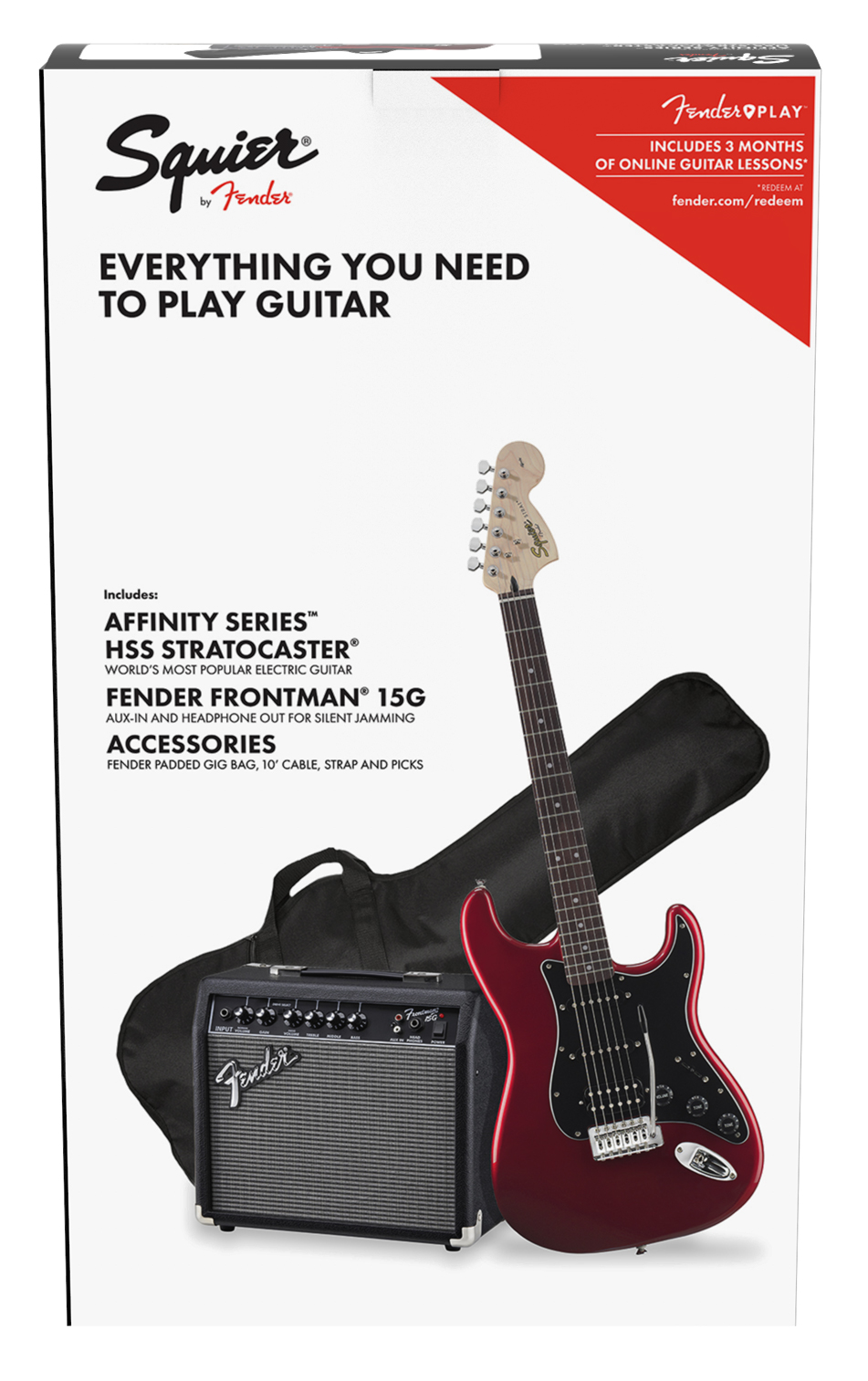 An image of Squier Affinity Strat HSS Starter Pack Candy Apple Red | PMT Online