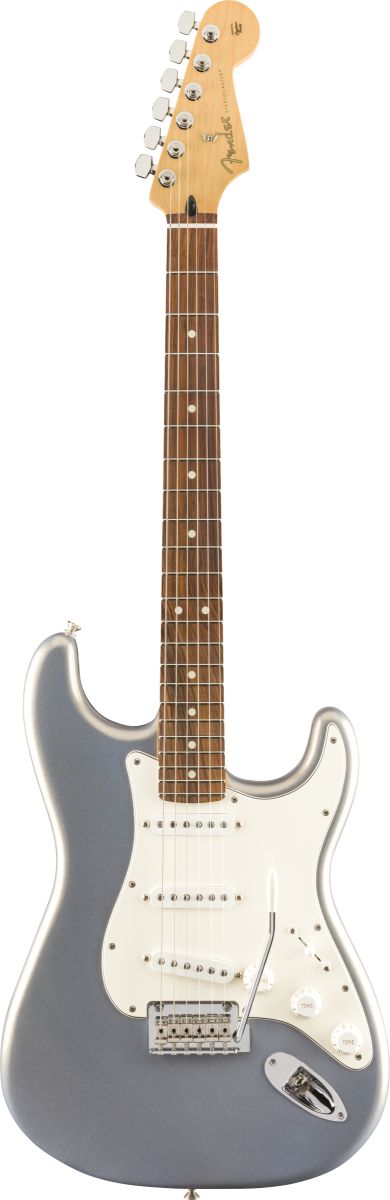 An image of Fender Player Stratocaster Electric Guitar PF, Silver | PMT Online