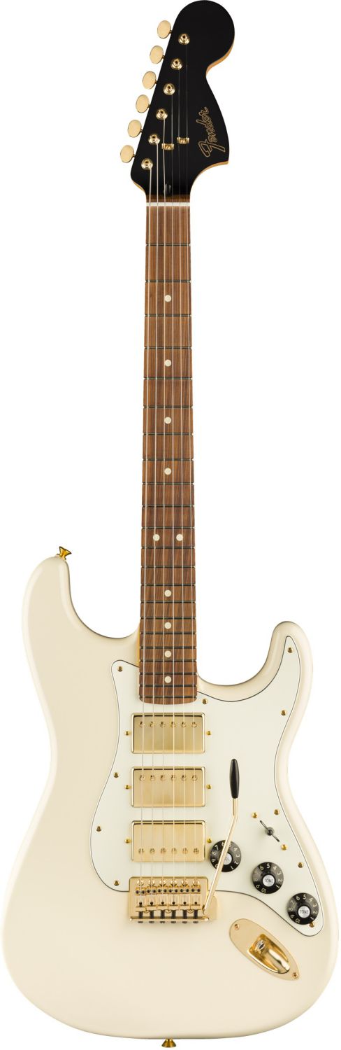 An image of Fender Limited Edition Mahogany Blacktop Strat 3H, Olympic White | PMT Online