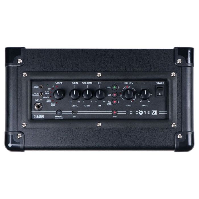 Top-down view of the controls on a Blackstar ID:CORE 10 V3 10w Digital Guitar Combo Amplifier