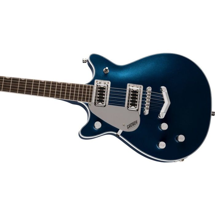 Gretsch G5232LH Electromatic Double Jet FT with V Stoptail Left Handed IL Midnight Sapphire, angled view