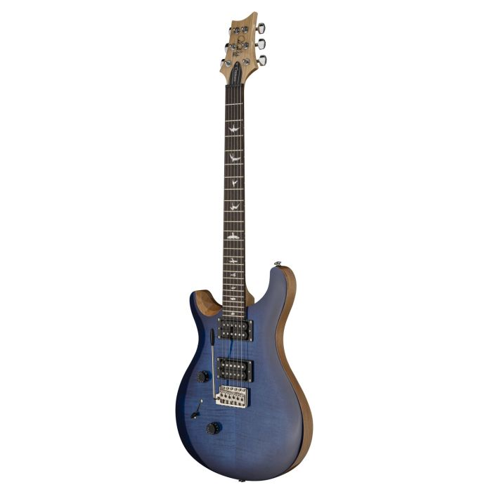 Right angled view of a PRS SE Lefty Custom 24 Electric Guitar, Faded Blue Bust