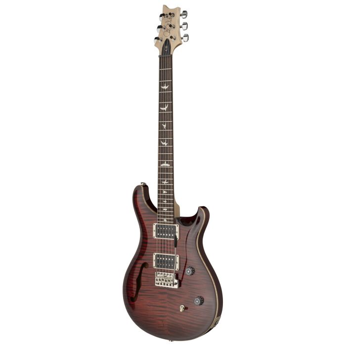 Right angled view of a PRS CE24 Semi-Hollow Electric Guitar, Fire Red Burst