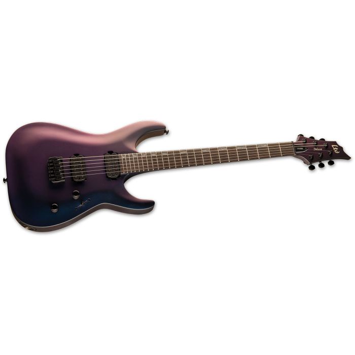 Right angled vie wof an ESP LTD H-1001 Electric Guitar Violet Andromeda Satin