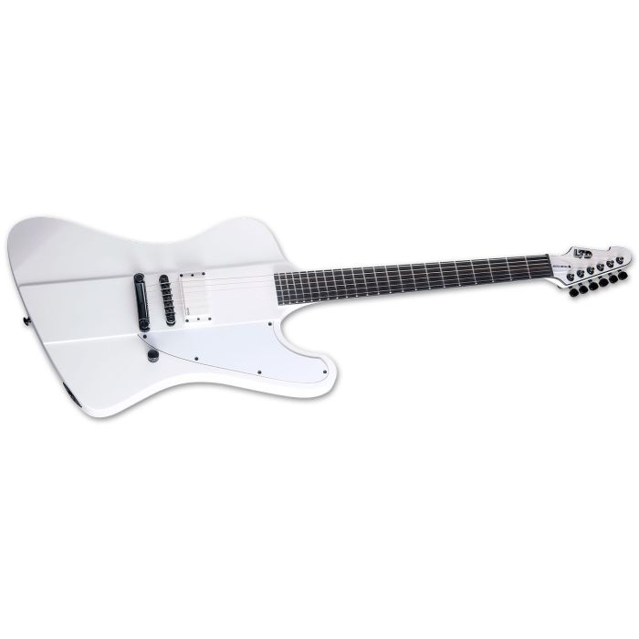 Right angled view of an ESP LTD Phoenix Arctic Electric Guitar Metal, Snow White Satin