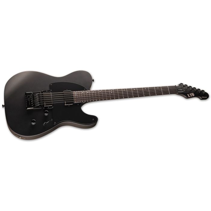 Side-on view of an ESP LTD TE-1000 Evertune Guitar, Charcoal Metallic Satin