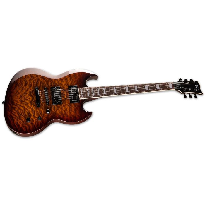 Side-on view of an ESP LTD Viper-256 Electric Guitar, Dark Brown Sunburst