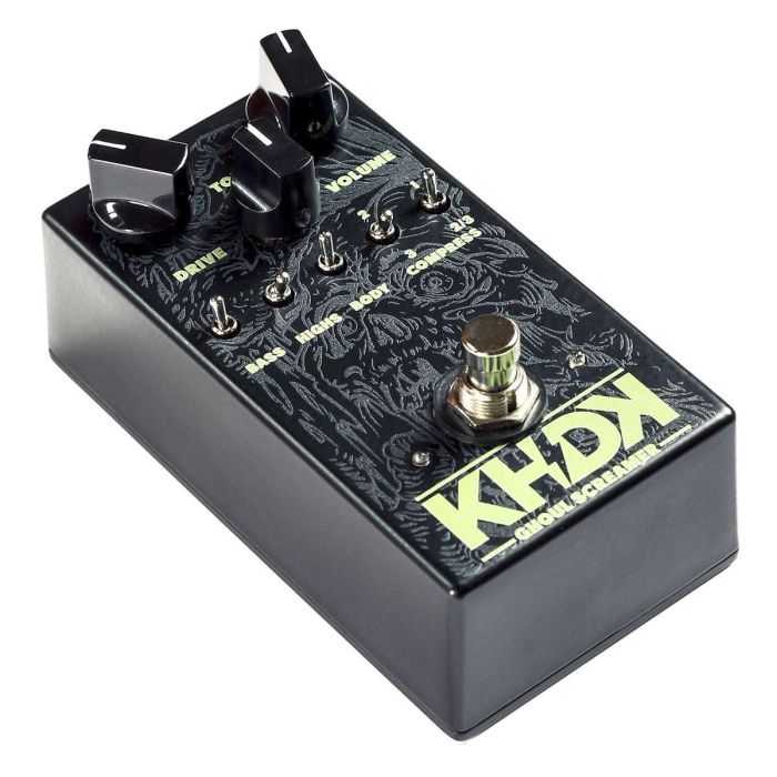 Angled view of the KHDK Kirk Hammett Ghoul Screamer Pedal