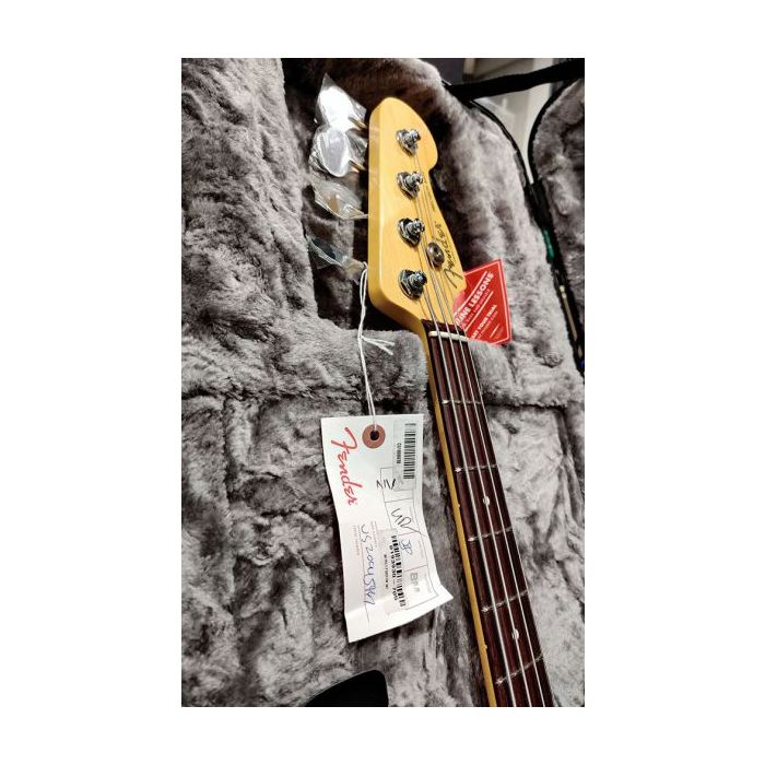 Closeup of the neck on a B Stock Fender American Professional II Precision Bass Olympic White