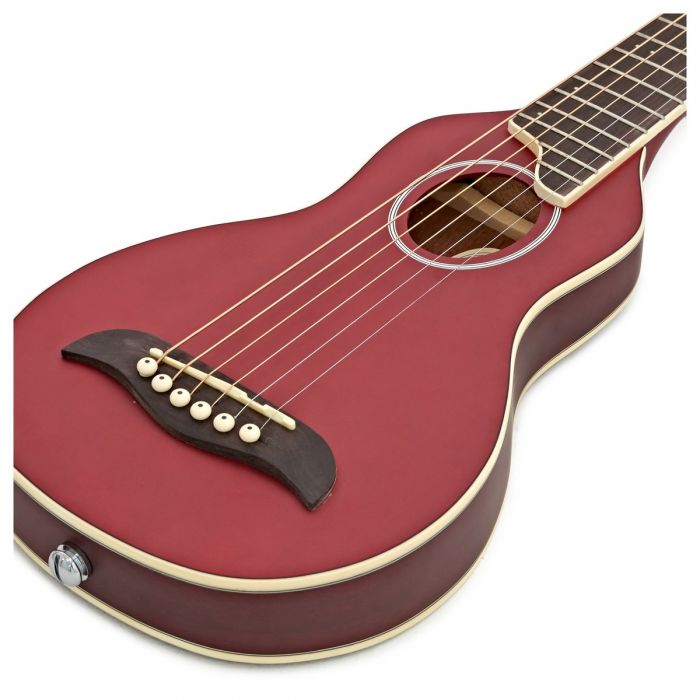Body close up of the Washburn RO10 Rover Acoustic Trans Red