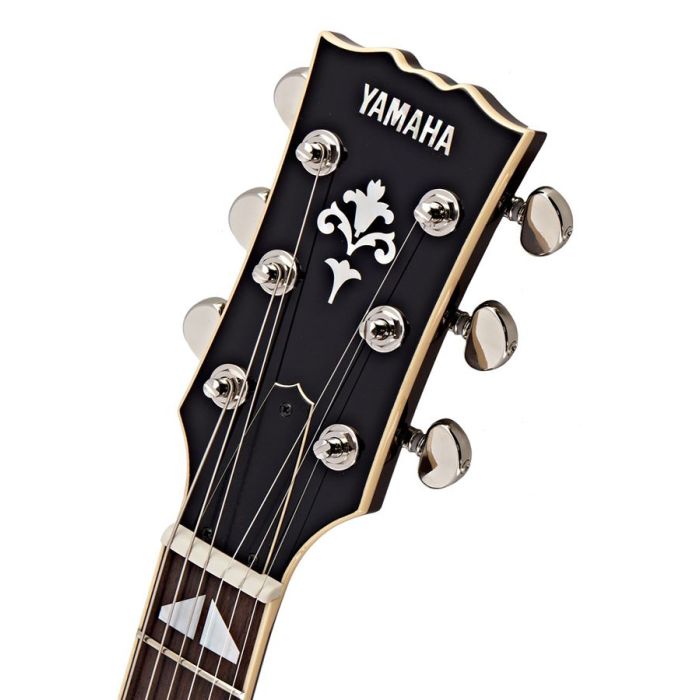 Front view of the headstock on a Yamaha SG1820BS Electric Guitar, Brown Sunburst