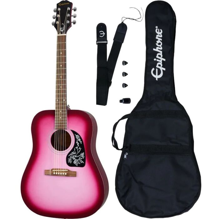 Epiphone Starling Acoustic Guitar Player Pack, Hot Pink Pearl Full Pack