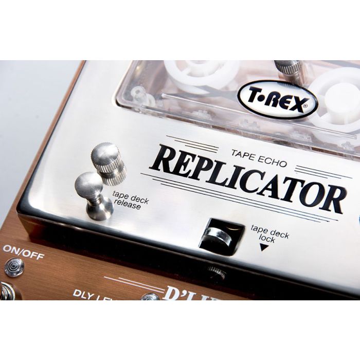 Closeop of the top on a T-Rex Replicator DLuxe Tape Delay Pedal