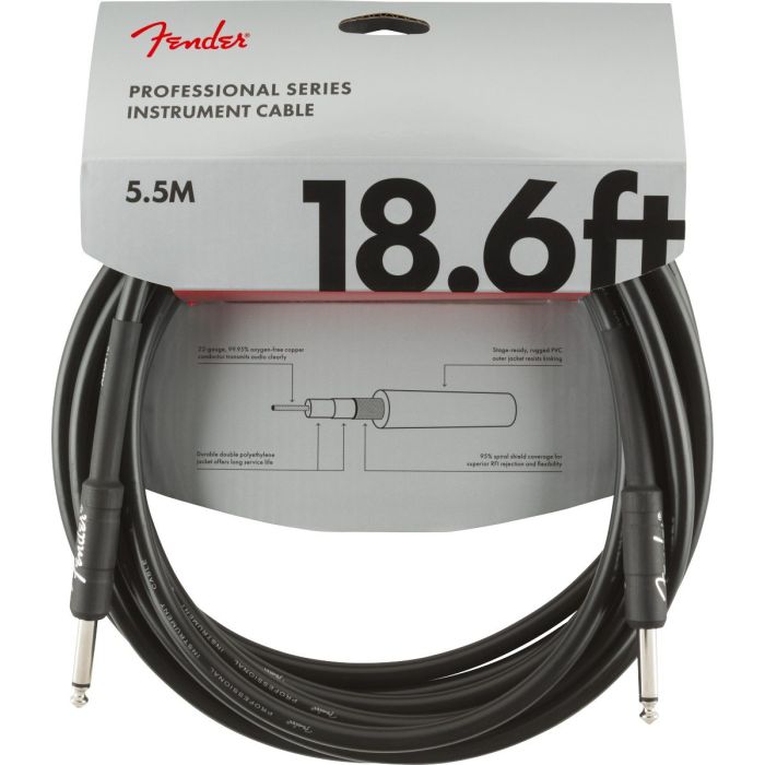 Fender Professional Series Instrument Cable, 18.6ft Black Packaging