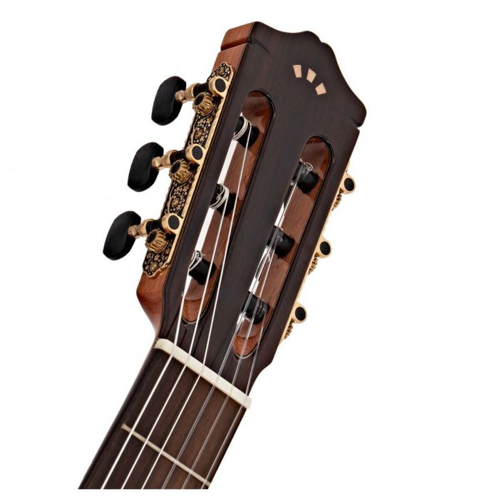 Headstock close up of the Cordoba Iberia C7-CEDAR Classical Acoustic Guitar