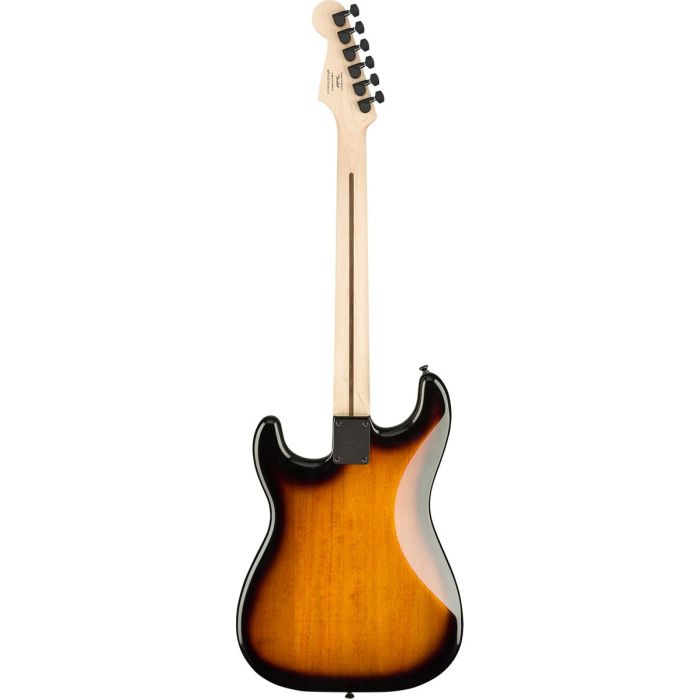 Back view of Squier FSR Bullet Stratocaster HT HSS LRL 2-Colour Sunburst, Black Hardware