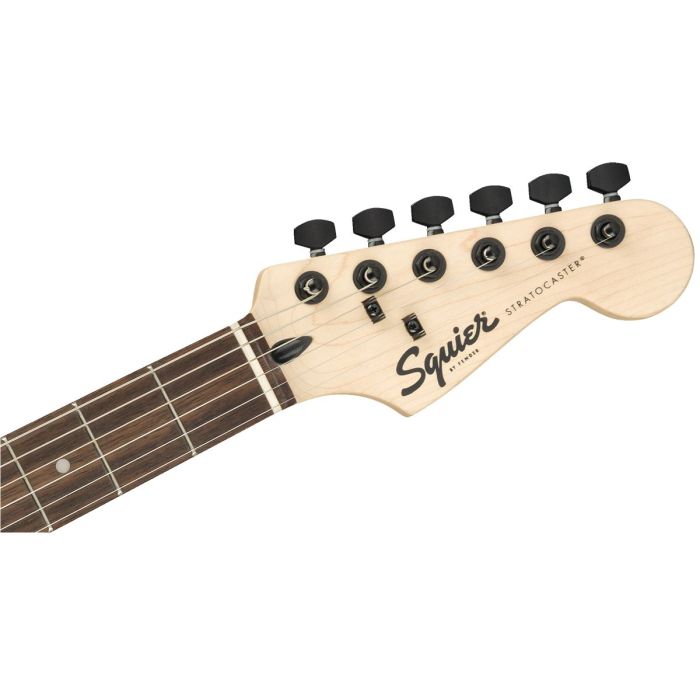 Fron Headstock View of Squier FSR Bullet Stratocaster HT HSS LRL 2-Colour Sunburst, Black Hardware