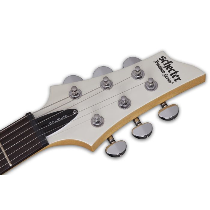 Schecter C-6 Deluxe Electric Guitar, Satin White Headstock Detail