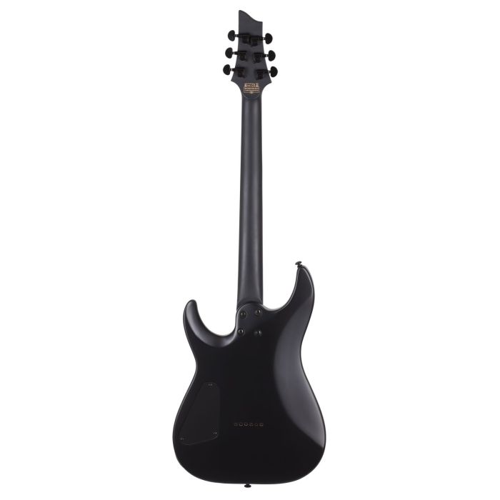 Rear view of a Schecter Damien-6 Electric Guitar, Satin Black