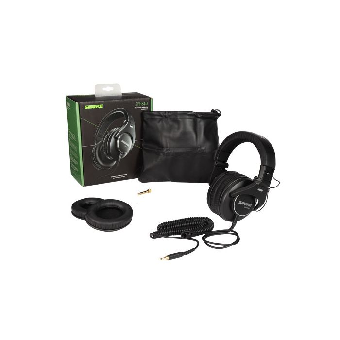 Package contents overview of the Shure SRH840 Professional Monitoring Headphones
