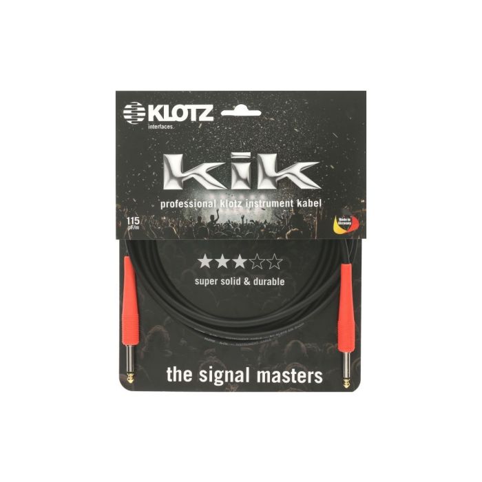 Klotz KiK Pro Instrument Cable with Red Sleeve, 3m Packaging