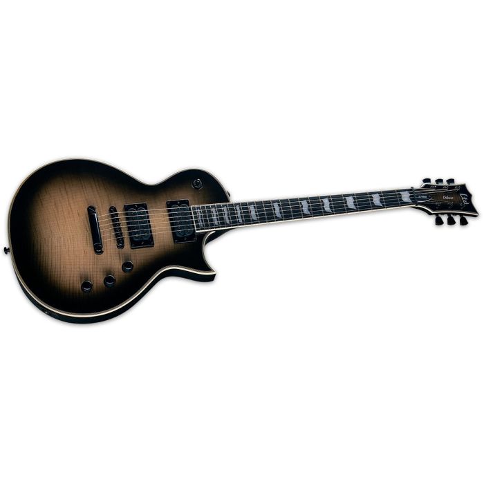 Angled view of a ESP LTD EC1000T FM Guitar, Black Natural Burst