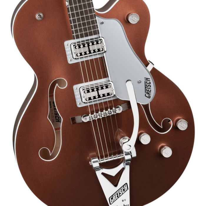 Gretsch G6118T Players Edition Anniversary, Two Tone Copper Metallic Front Body Detail