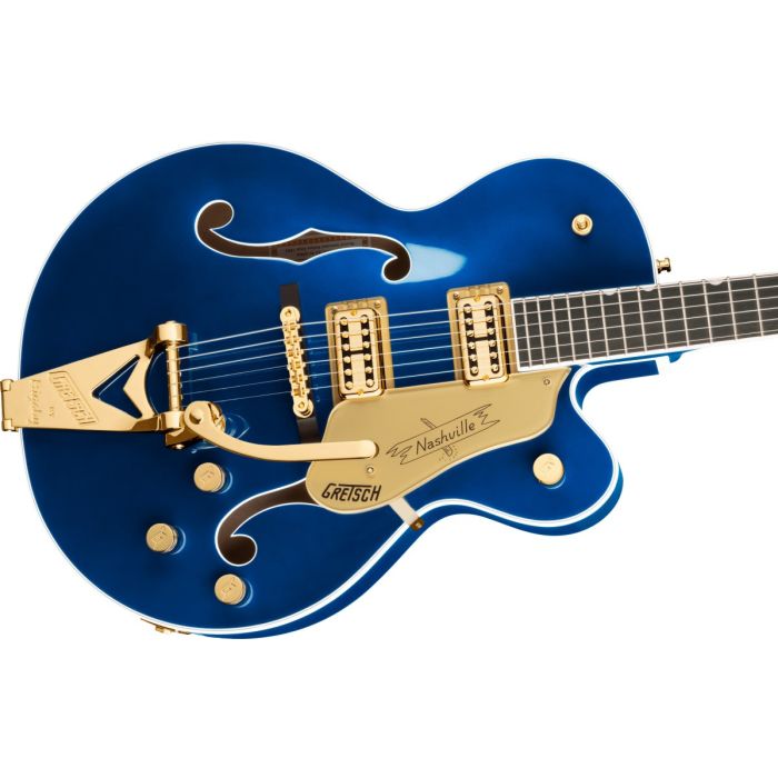 Gretsch G6120TG Players Edition Nashville with Bigsby, Azure Metallic Body Angle Detail