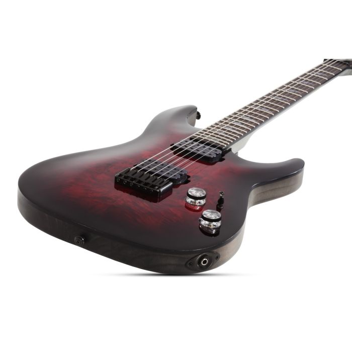 Schecter Omen Elite-6, Black Cherry Burst Front Lower Angle