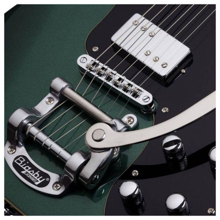 Schecter PT Fastback II B Dark Emerald Green Bigsby Close Up View