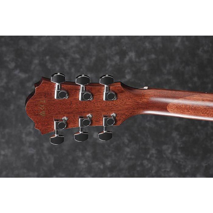 Rear view of the headstock on an Ibanez AE275BT-LGS AE Series Baritone Acoustic, Natural Low Gloss