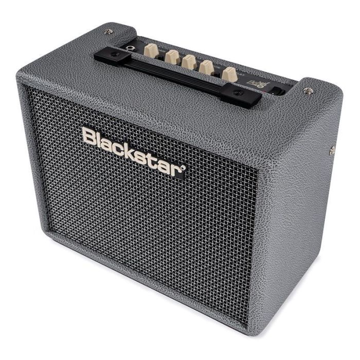 Left-angled view of a Blackstar Debut 15E Bronco Grey 15w Combo Amp