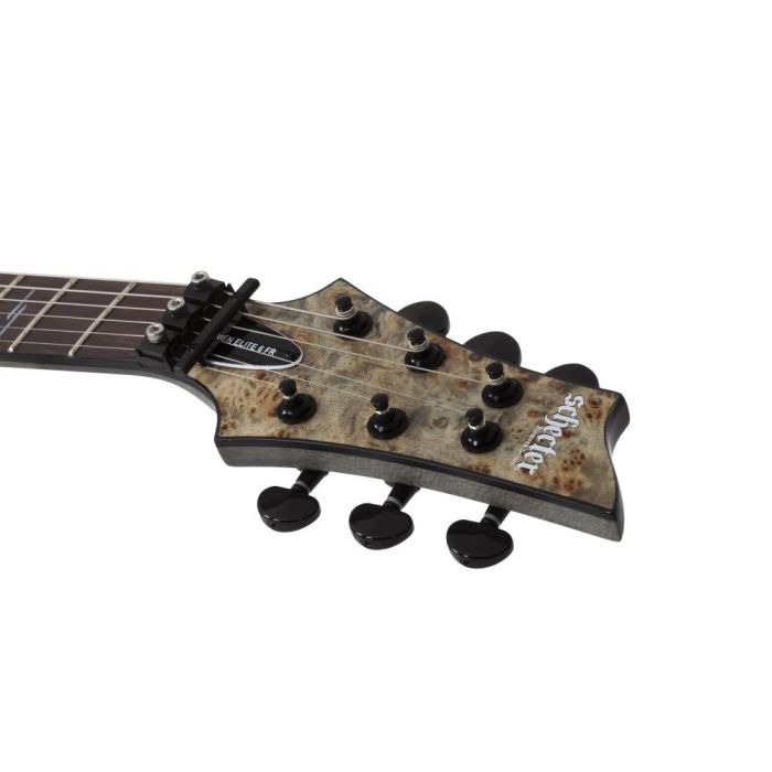 Schecter Omen Elite 6 FR Charcoal, headstock closeup