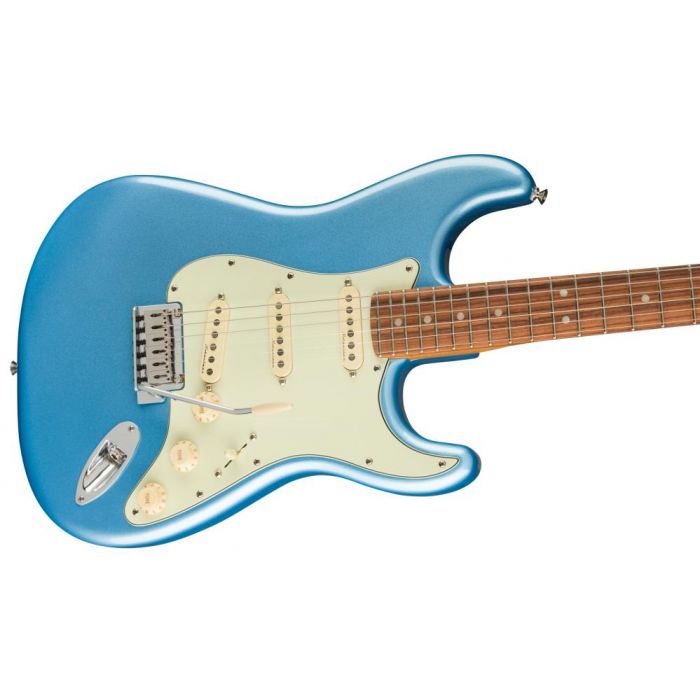 Fender Player Plus Stratocaster PF Opal Spark, angled view of the body