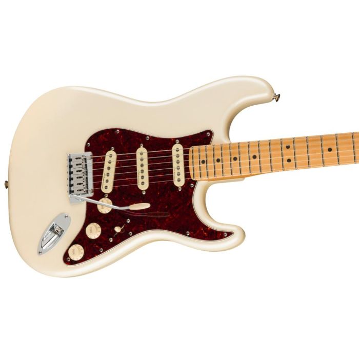 Fender Player Plus Stratocaster MN Olympic Pearl, angled view of the body