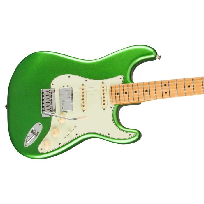 Fender Player Plus Stratocaster HSS MN Cosmic Jade, angled view of the body