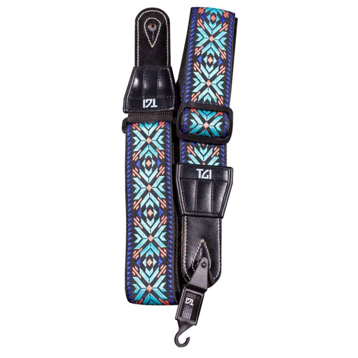 TGI Guitar Strap Woven Cotton Maltese Cross Stitch Turquoise