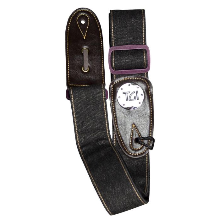 TGI Guitar Strap Woven Black Denim Purple Buckle