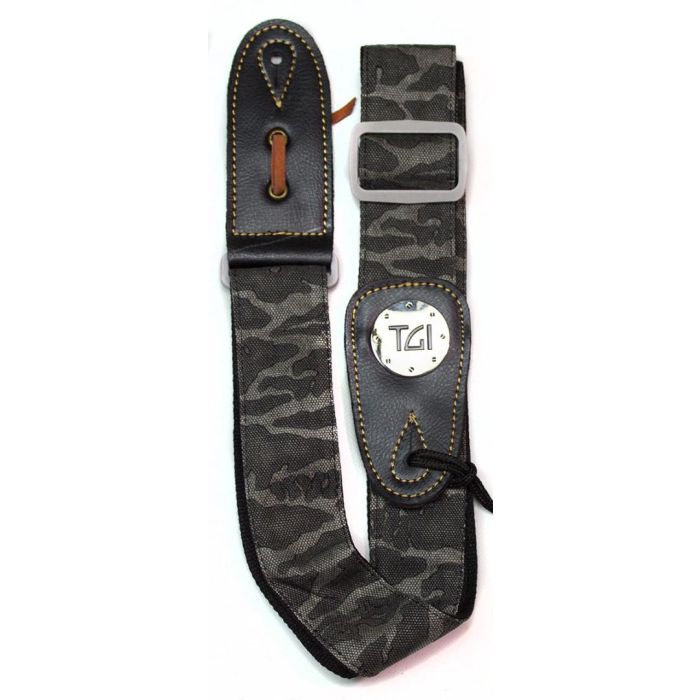 TGI Guitar Strap Woven Black Camo Grey Buckle