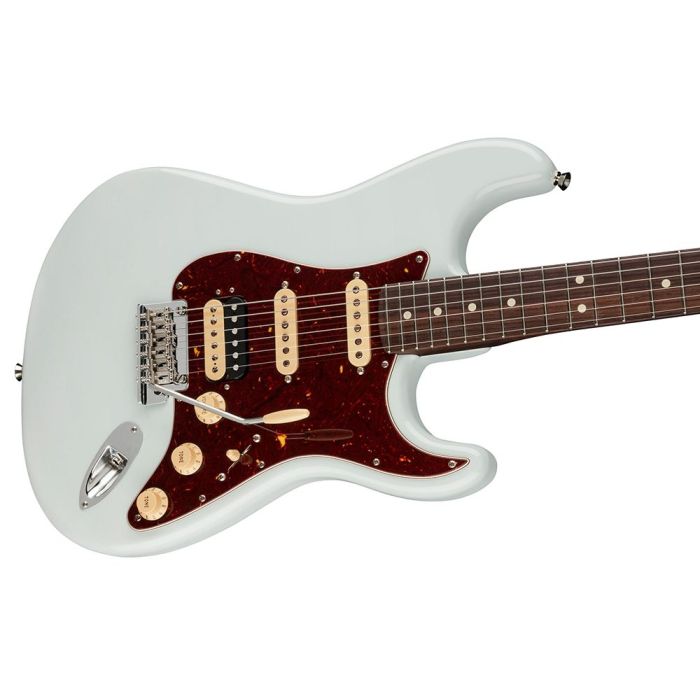 Fender American Professional II Stratocaster HSS RWN, Sonic Blue body closeup