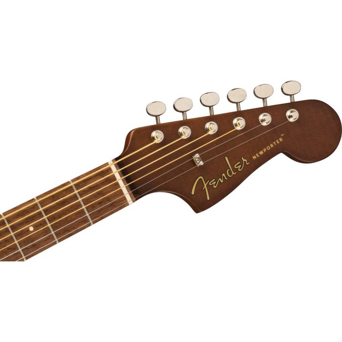 Fender Newporter Player Electro-Acoustic Guitar, All Mahogany Headstock Front