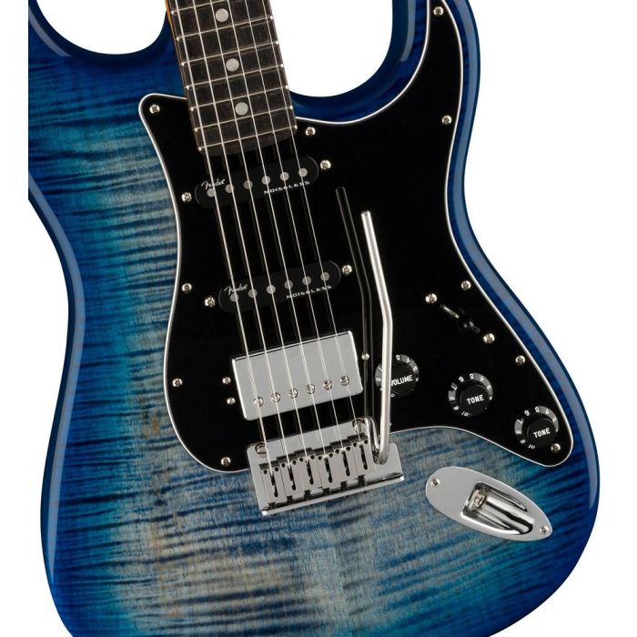 Fender Ltd Edition American Ultra Strat HSS Denim Burst, body closeup
