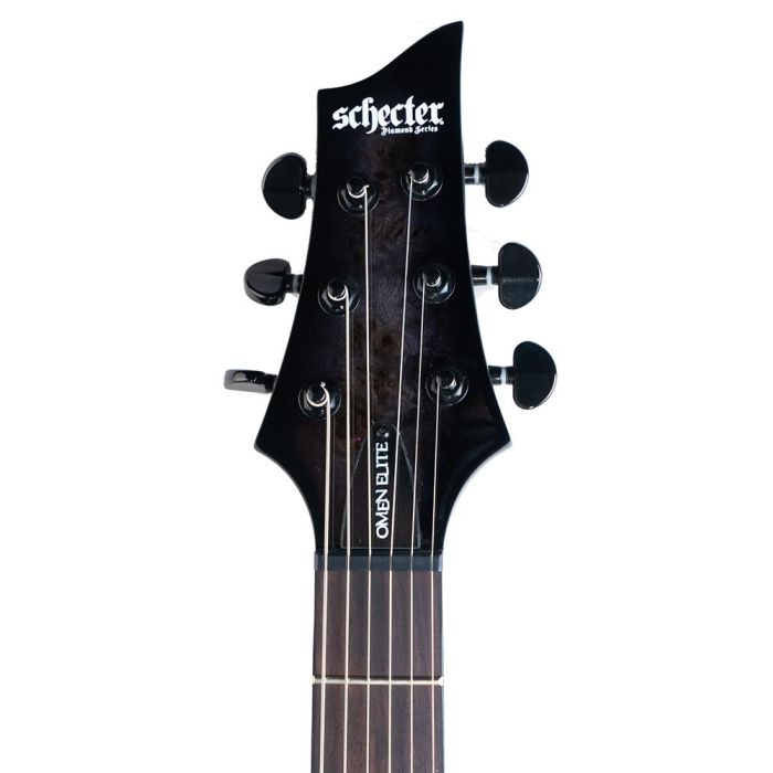 Schecter Omen Elite-6 See Thru Black, headstock front