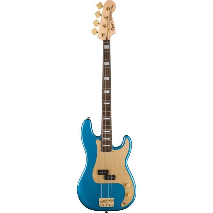 Squier 40th Anniv Precision Bass Gold Edition LFB Gold Pickguard Lake Placid Blue, front view