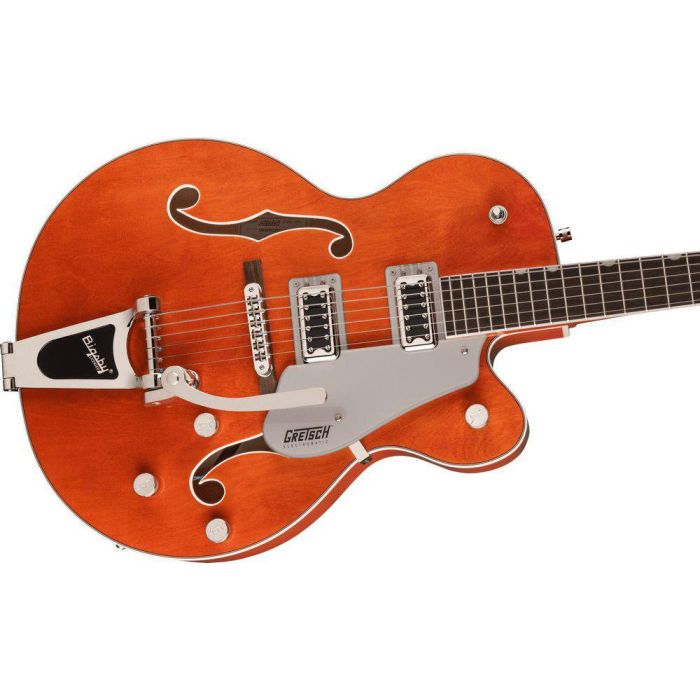 Gretsch G5420t Electromatic Classic Hollow Body Single cut Bigsby Orange Stain, angled view