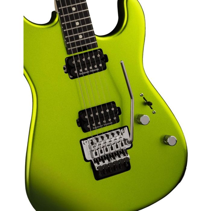 Charvel Pro mod San Dimas Style 1 Hh Fr E EB Lime Green Metallic, body closeup