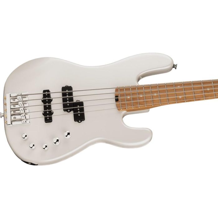 Charvel Pro mod San Dimas Bass Pj V RMN Platinum Pearl, angled view