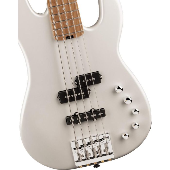 Charvel Pro mod San Dimas Bass Pj V RMN Platinum Pearl, body closeup