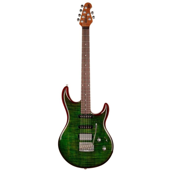 Music Man Luke 3 HSS Electric Guitar, Luscious Green Flame front view